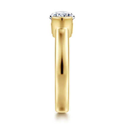 Bara - 14K Yellow Gold Half Bezel East West Oval Diamond Engagement Ring