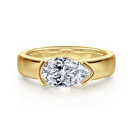 Bara - 14K Yellow Gold Half Bezel East West Pear Shape Diamond Engagement Ring