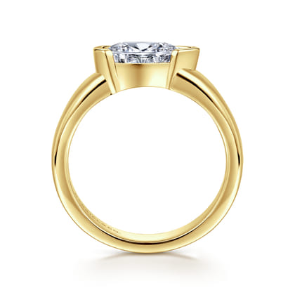 Bara - 14K Yellow Gold Half Bezel East West Pear Shape Diamond Engagement Ring