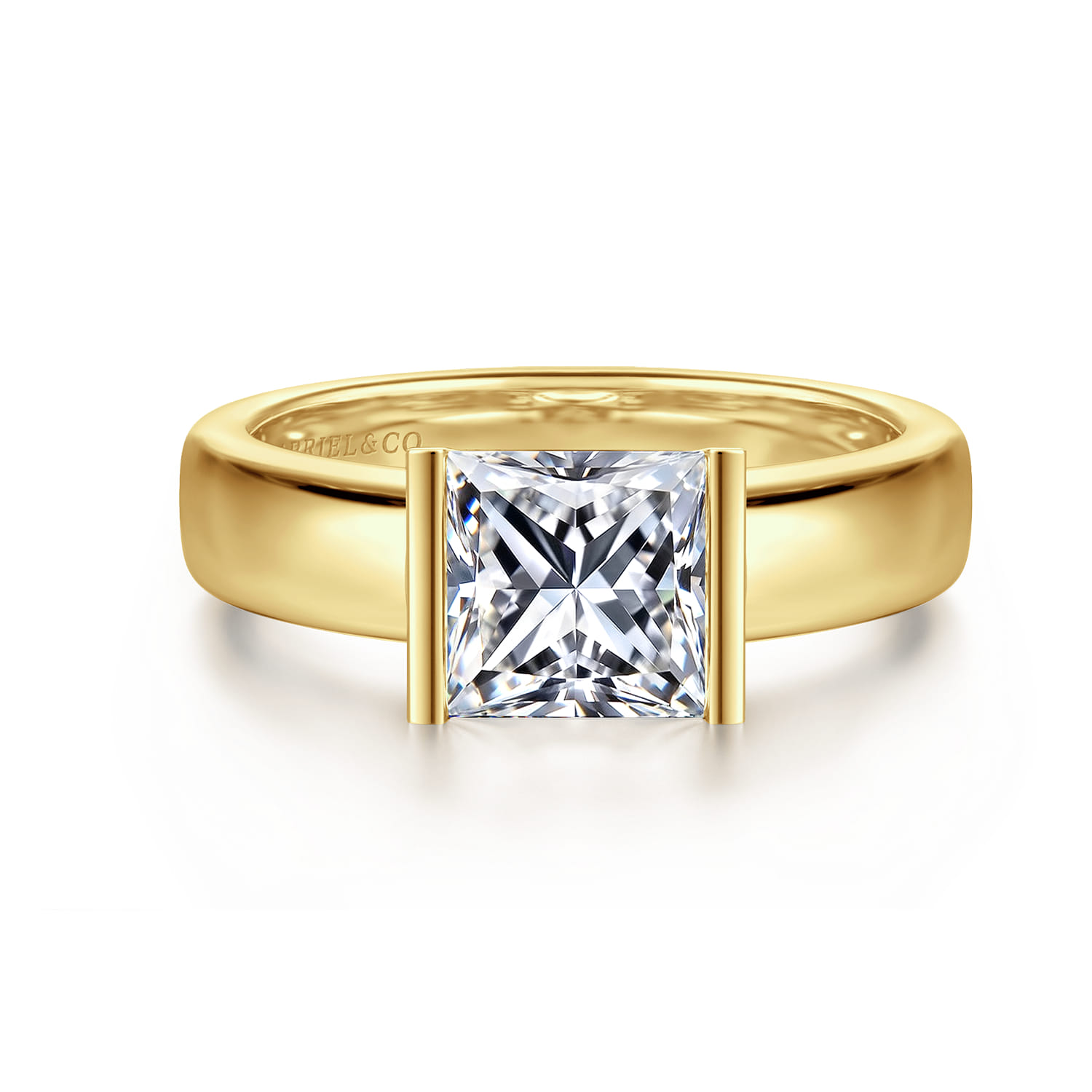 Bara - 14K Yellow Gold Half Bezel East West Princess Cut Diamond Engagement Ring