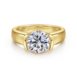 Bara - 14K Yellow Gold Half Bezel East West Round Diamond Engagement Ring