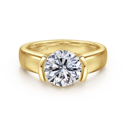 Bara - 14K Yellow Gold Half Bezel East West Round Diamond Engagement Ring