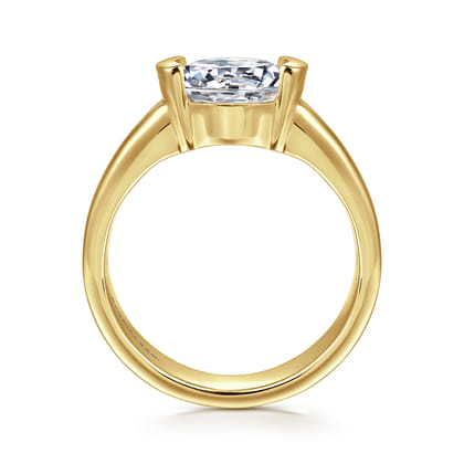 Bara - 14K Yellow Gold Half Bezel East West Round Diamond Engagement Ring