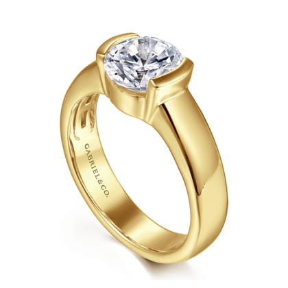 Bara - 14K Yellow Gold Half Bezel East West Round Diamond Engagement Ring