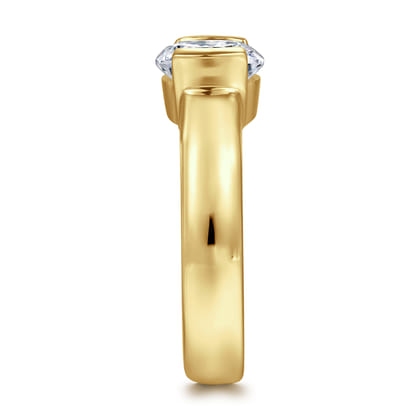 Bara - 14K Yellow Gold Half Bezel East West Round Diamond Engagement Ring