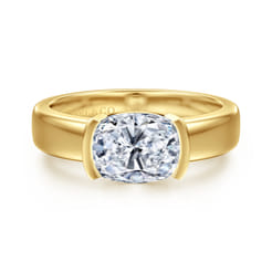 Bara - 14K Yellow Gold Half Bezel Elongated Cushion Diamond Engagement Ring