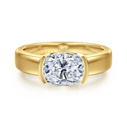 Bara - 14K Yellow Gold Half Bezel Elongated Cushion Diamond Engagement Ring