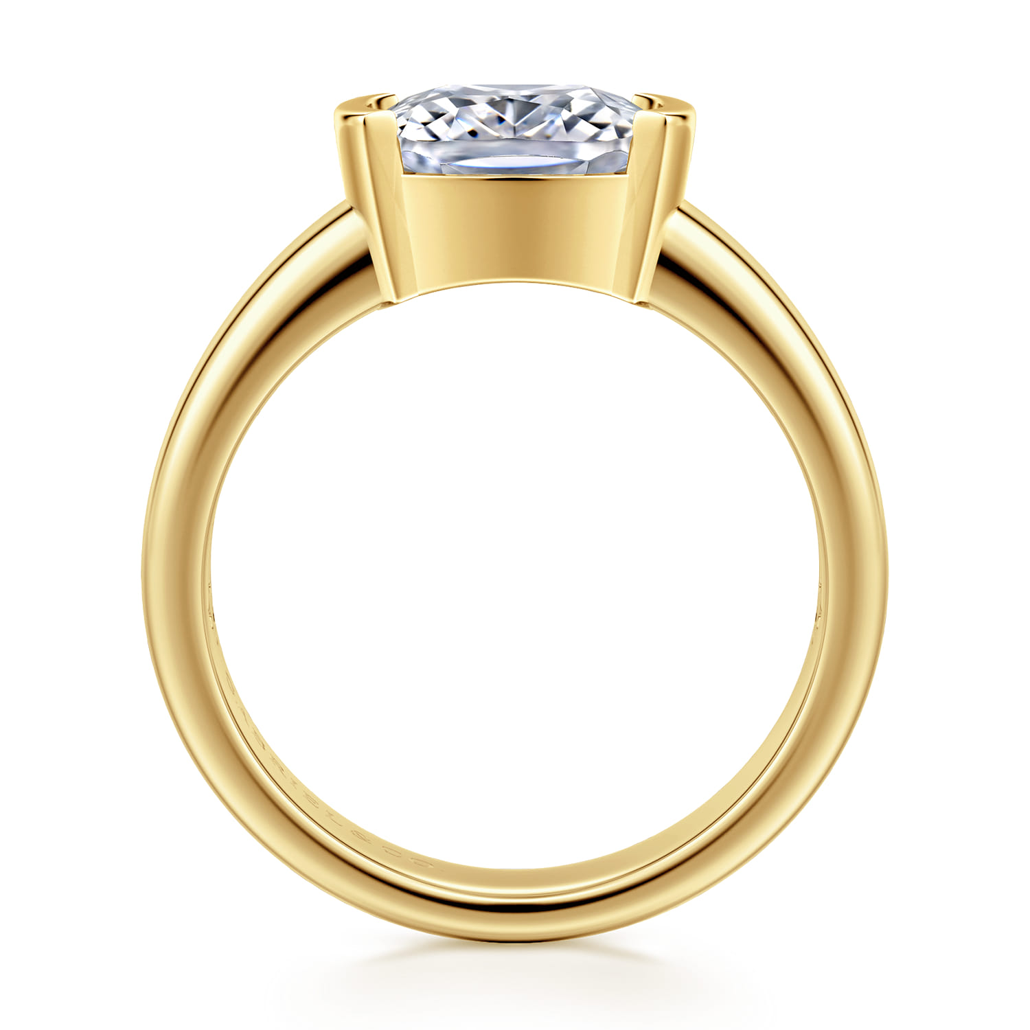 Bara - 14K Yellow Gold Half Bezel Elongated Cushion Diamond Engagement Ring