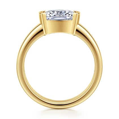 Bara - 14K Yellow Gold Half Bezel Elongated Cushion Diamond Engagement Ring