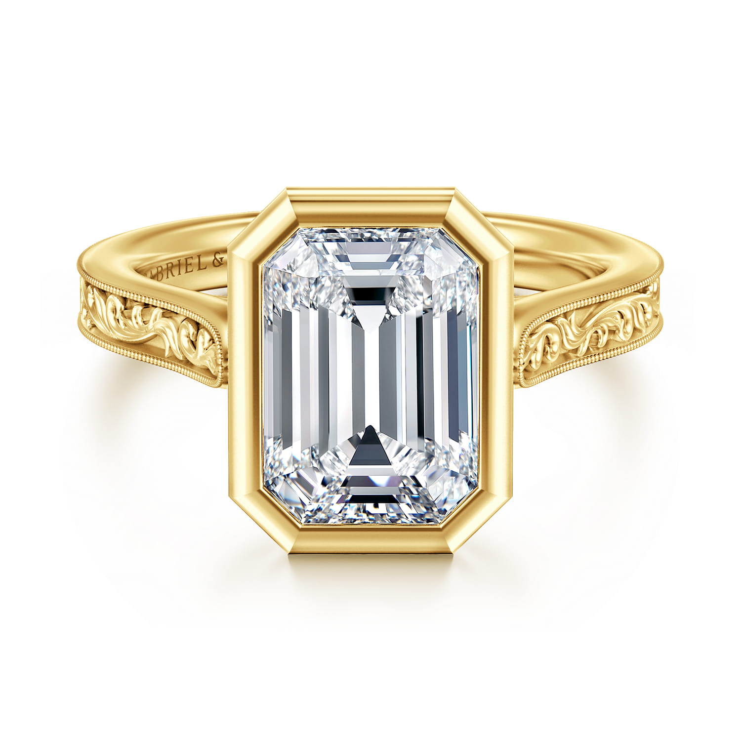 Barbados - Vintage Inspired 14K Yellow Gold Emerald Cut Solitaire Diamond Engagement Ring