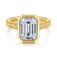 Barbados - Vintage Inspired 14K Yellow Gold Emerald Cut Solitaire Diamond Engagement Ring