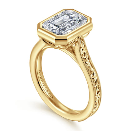 Barbados - Vintage Inspired 14K Yellow Gold Emerald Cut Solitaire Diamond Engagement Ring