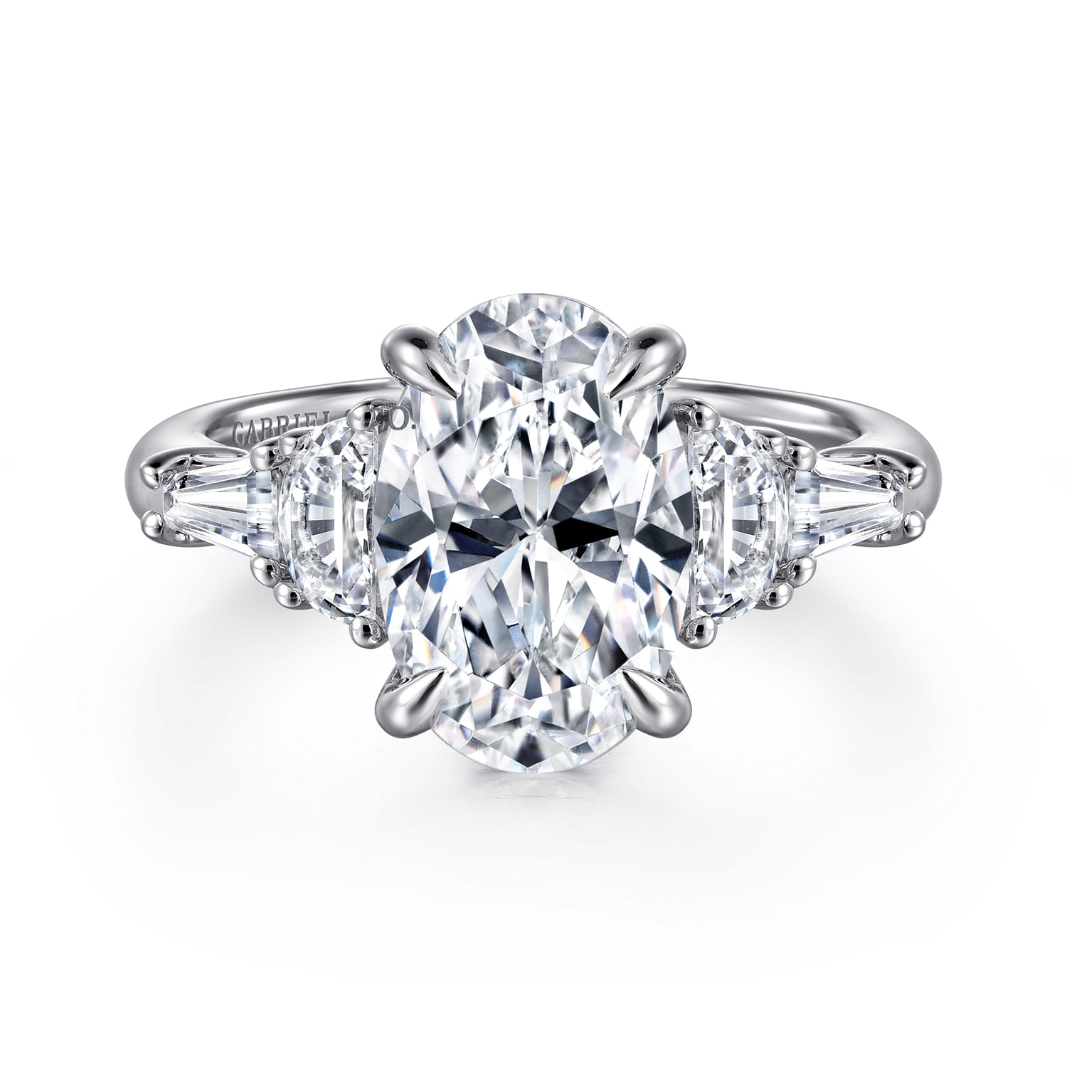 Barbara - 14K White Gold Five Stone Oval Cut Diamond Engagement Ring