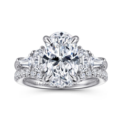 Barbara - 14K White Gold Five Stone Oval Cut Diamond Engagement Ring