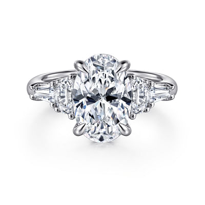 Barbara - 18K White Gold Oval Cut Five Stone Diamond Engagement Ring