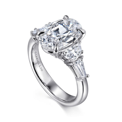 Barbara - 18K White Gold Oval Cut Five Stone Diamond Engagement Ring