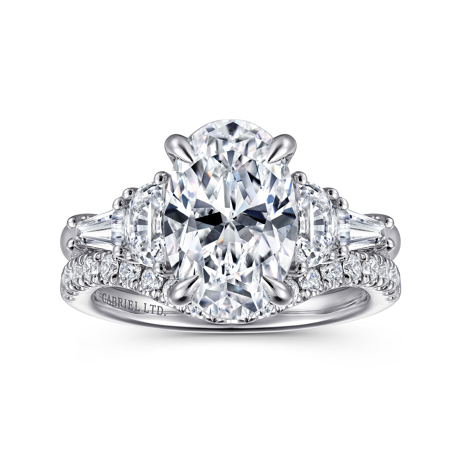 Barbara - 18K White Gold Oval Cut Five Stone Diamond Engagement Ring