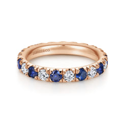 Bari - 14K Rose Gold French Pave Eternity Sapphire and Diamond Band