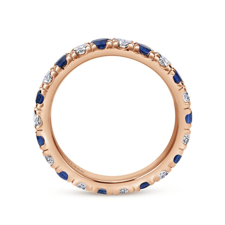 Eternity Band Wedding Ring in 14k Rose Gold with Round Sapphire at Gabriel & Co. - Shot 2