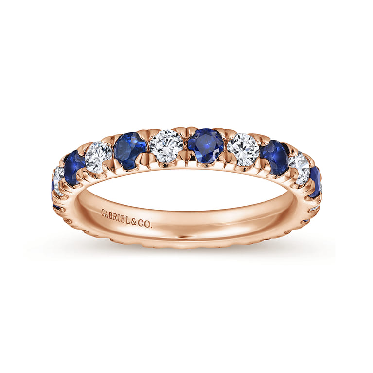 Eternity Band Wedding Ring in 14k Rose Gold with Round Sapphire at Gabriel & Co. - Shot 4