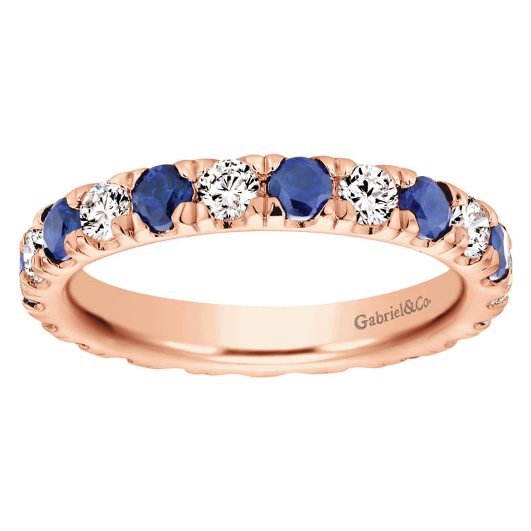 Eternity Band Wedding Ring in 14k Rose Gold with Round Sapphire at Gabriel & Co. - Shot 5