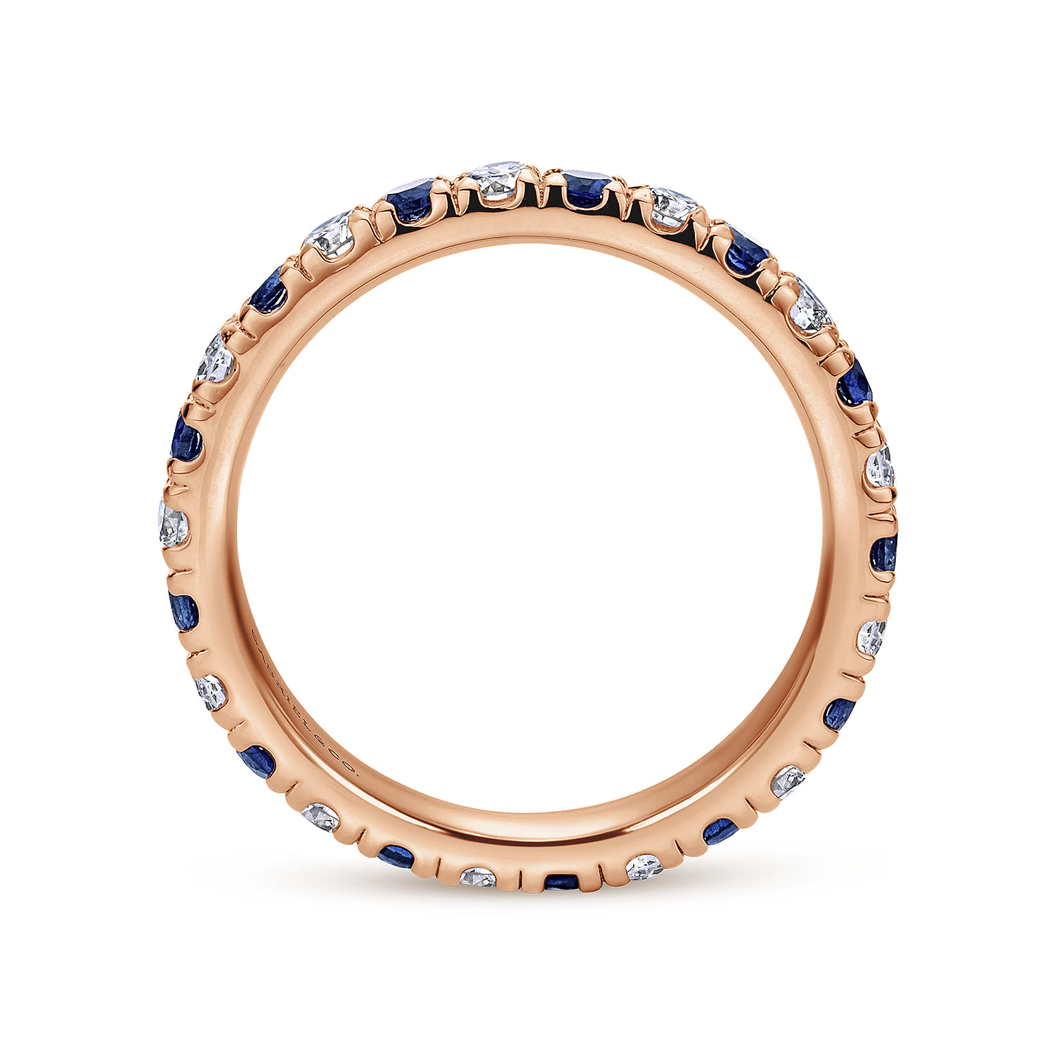 Eternity Band Wedding Ring in 14k Rose Gold with Round Sapphire at Gabriel & Co. - Shot 2