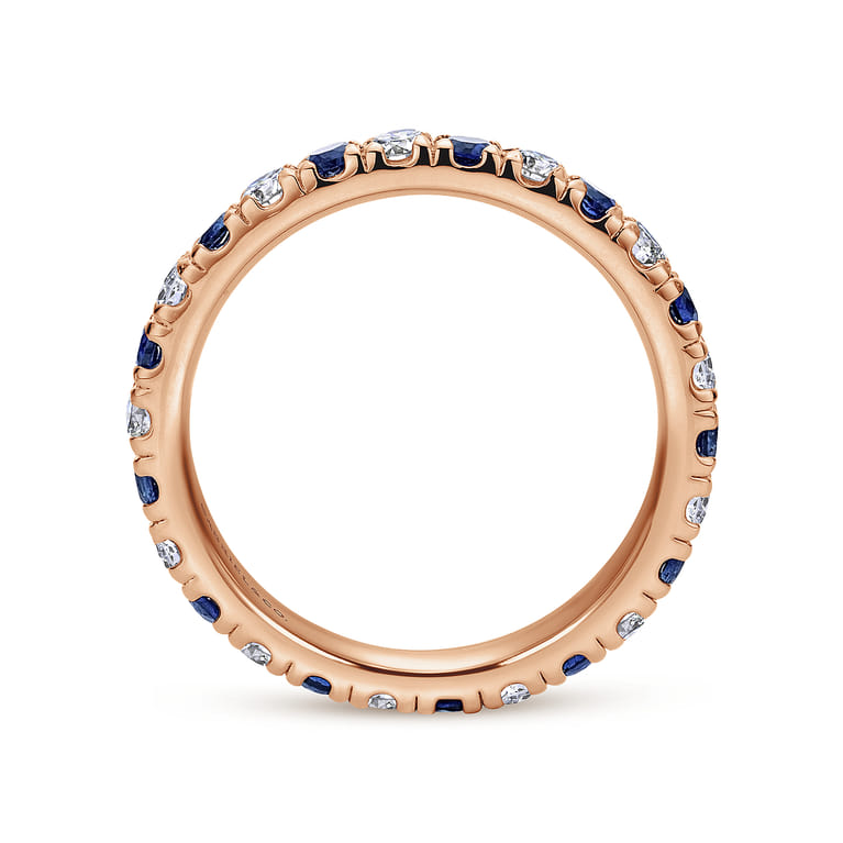 Eternity Band Wedding Ring in 14k Rose Gold with Round Sapphire at Gabriel & Co. - Shot 2