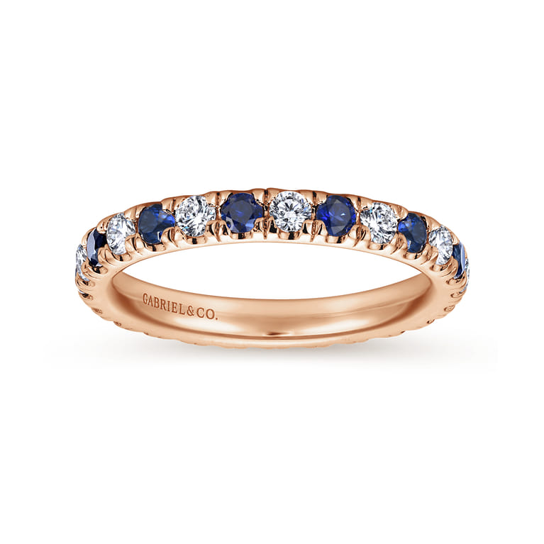Eternity Band Wedding Ring in 14k Rose Gold with Round Sapphire at Gabriel & Co. - Shot 4