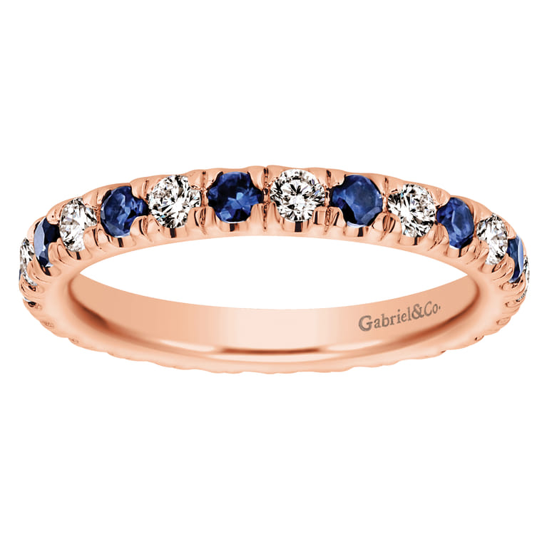 Eternity Band Wedding Ring in 14k Rose Gold with Round Sapphire at Gabriel & Co. - Shot 5
