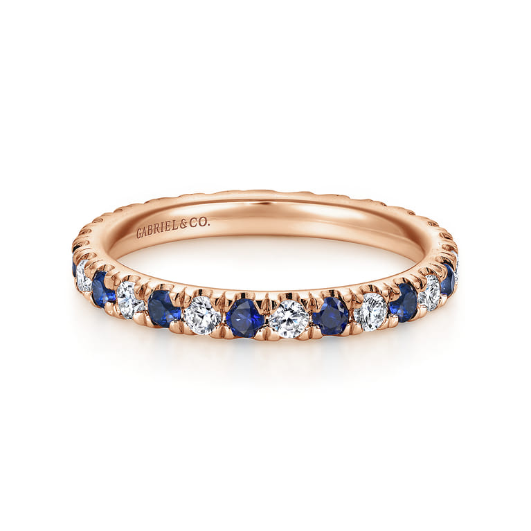 Eternity Band Wedding Ring in 14k Rose Gold with Round Sapphire at Gabriel & Co. - Shot 1