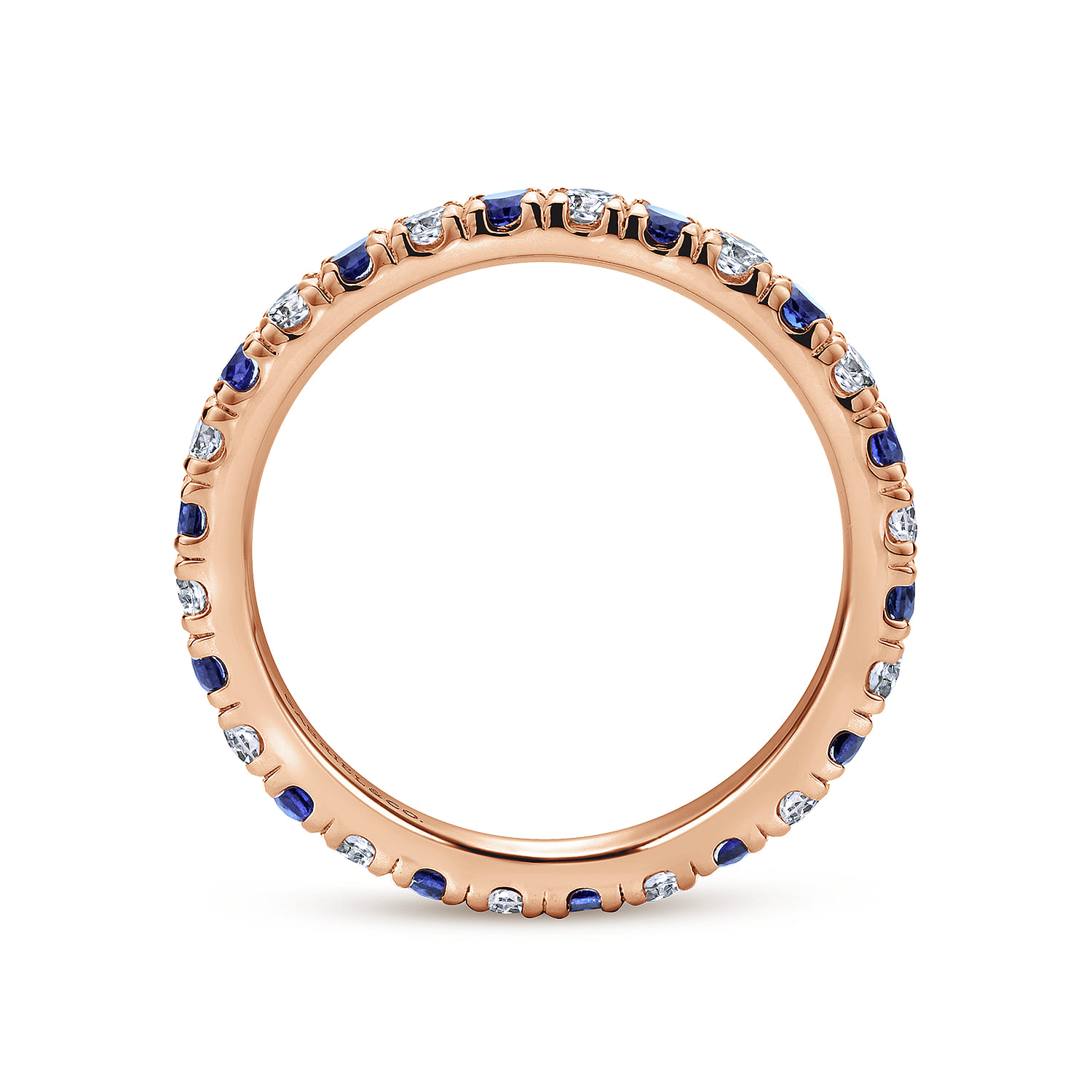 Eternity Band Wedding Ring in 14k Rose Gold with Round Sapphire at Gabriel & Co. - Shot 2