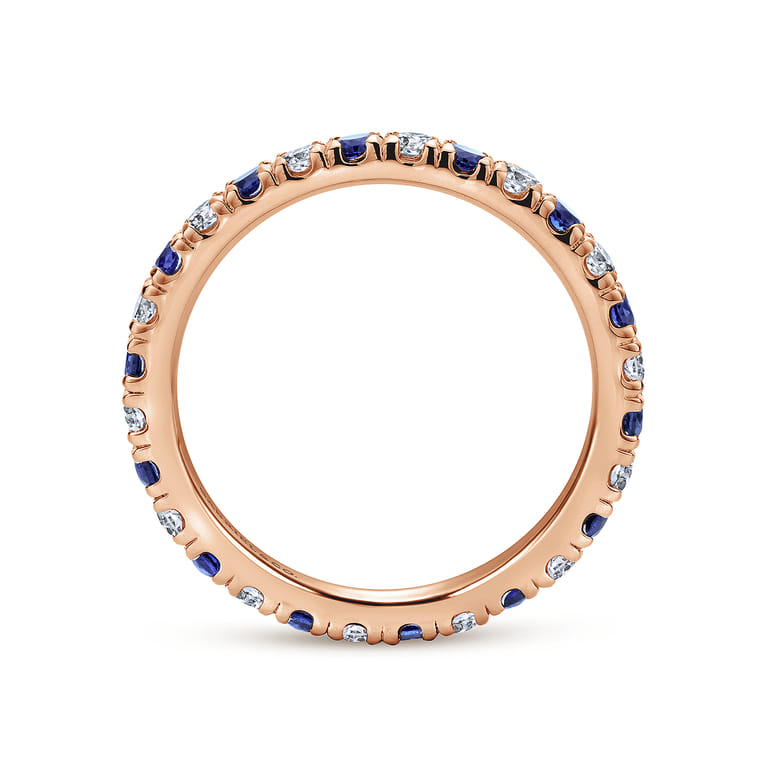 Eternity Band Wedding Ring in 14k Rose Gold with Round Sapphire at Gabriel & Co. - Shot 2