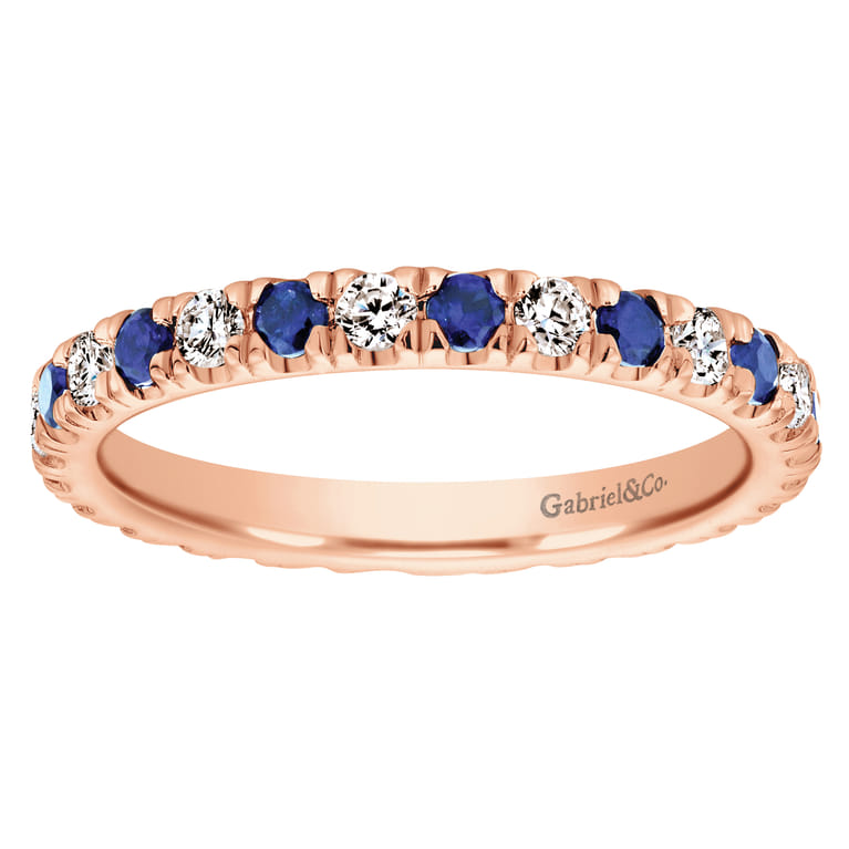 Eternity Band Wedding Ring in 14k Rose Gold with Round Sapphire at Gabriel & Co. - Shot 5
