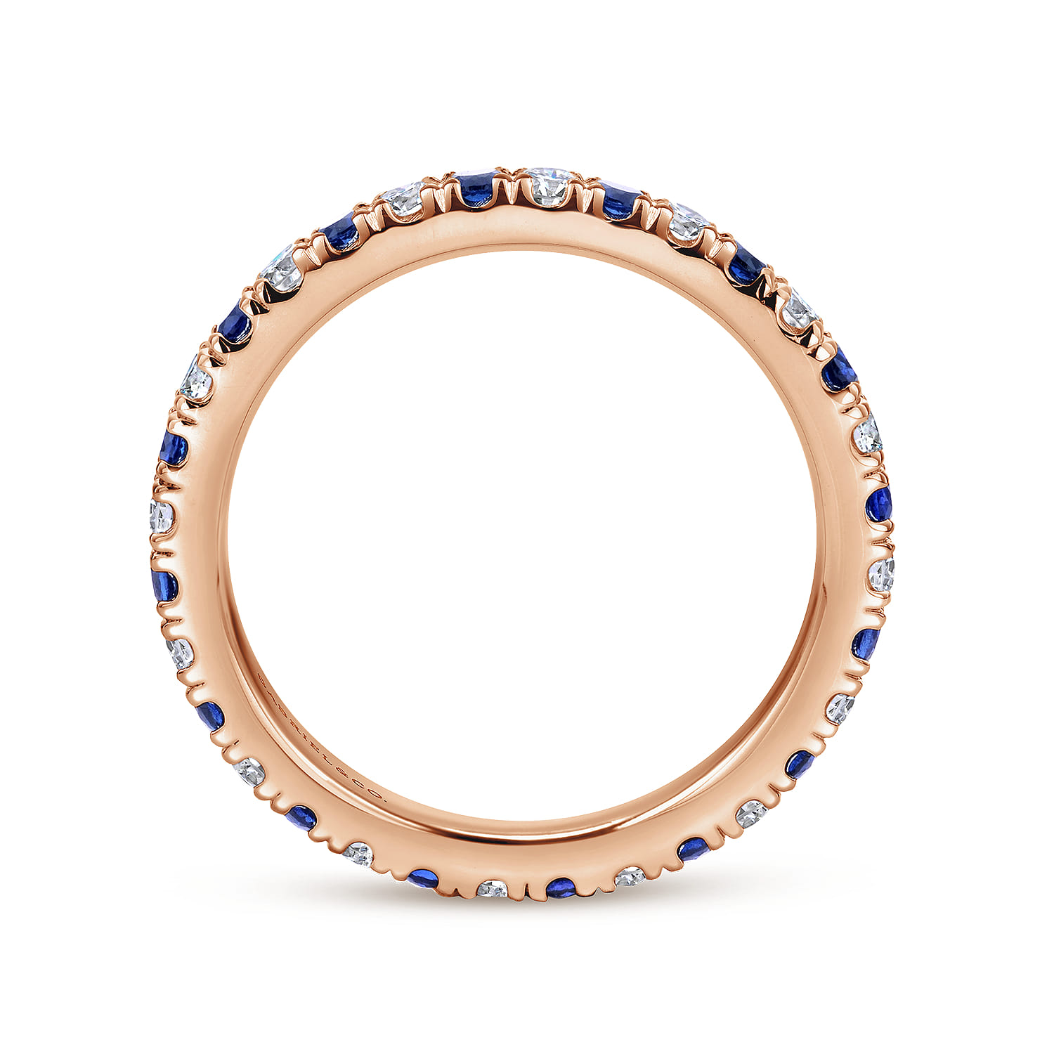 Eternity Band Wedding Ring in 14k Rose Gold with Round Sapphire at Gabriel & Co. - Shot 2