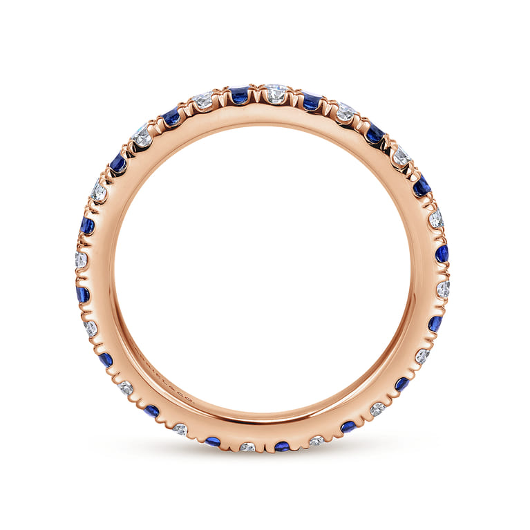 Eternity Band Wedding Ring in 14k Rose Gold with Round Sapphire at Gabriel & Co. - Shot 2