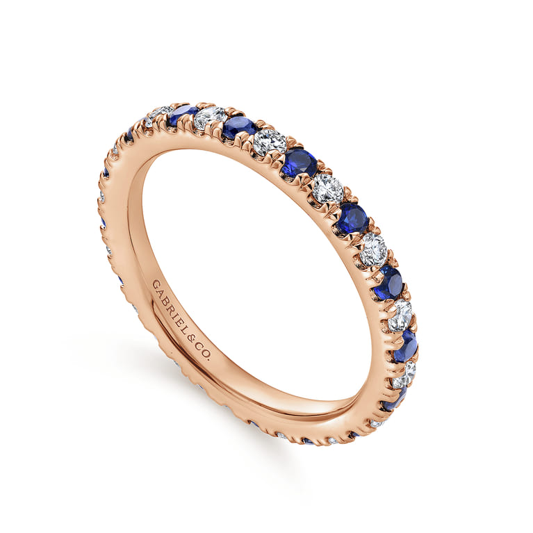 Eternity Band Wedding Ring in 14k Rose Gold with Round Sapphire at Gabriel & Co. - Shot 3