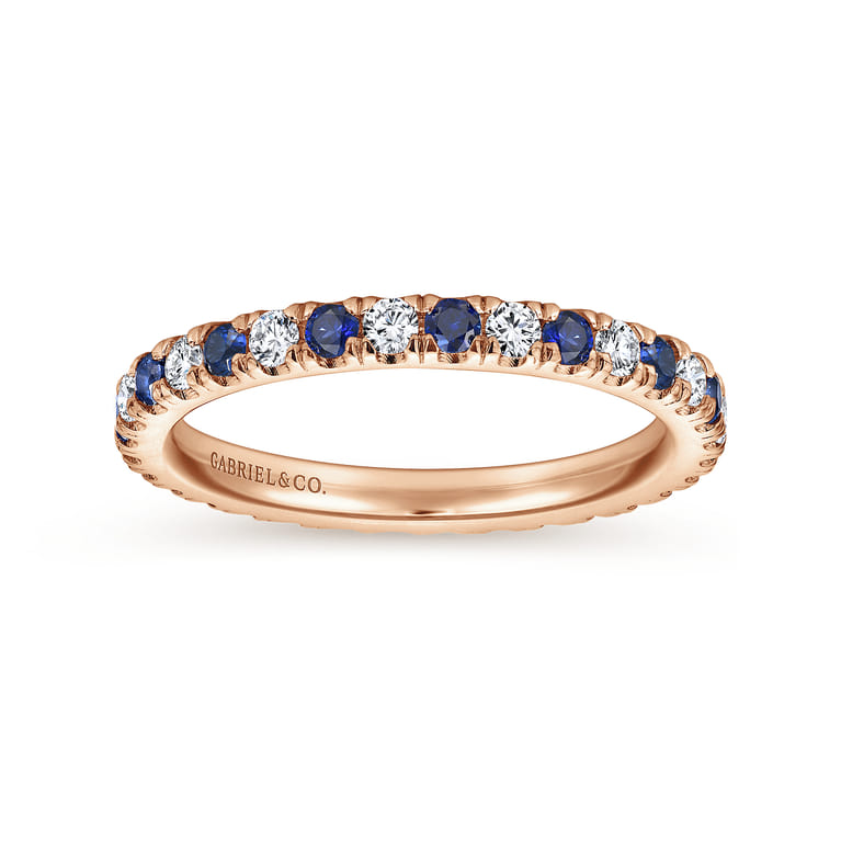 Eternity Band Wedding Ring in 14k Rose Gold with Round Sapphire at Gabriel & Co. - Shot 4