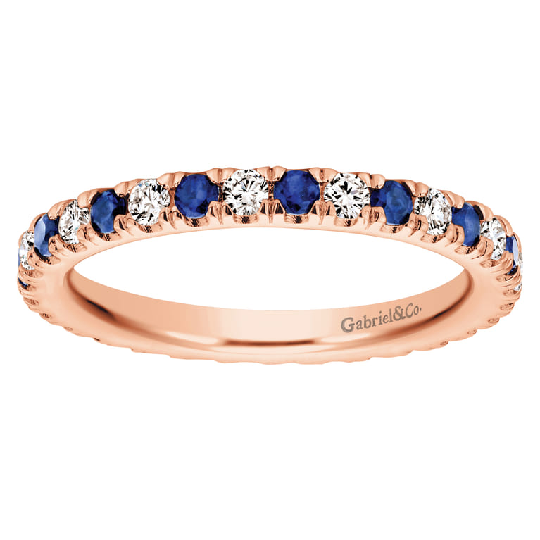 Eternity Band Wedding Ring in 14k Rose Gold with Round Sapphire at Gabriel & Co. - Shot 5