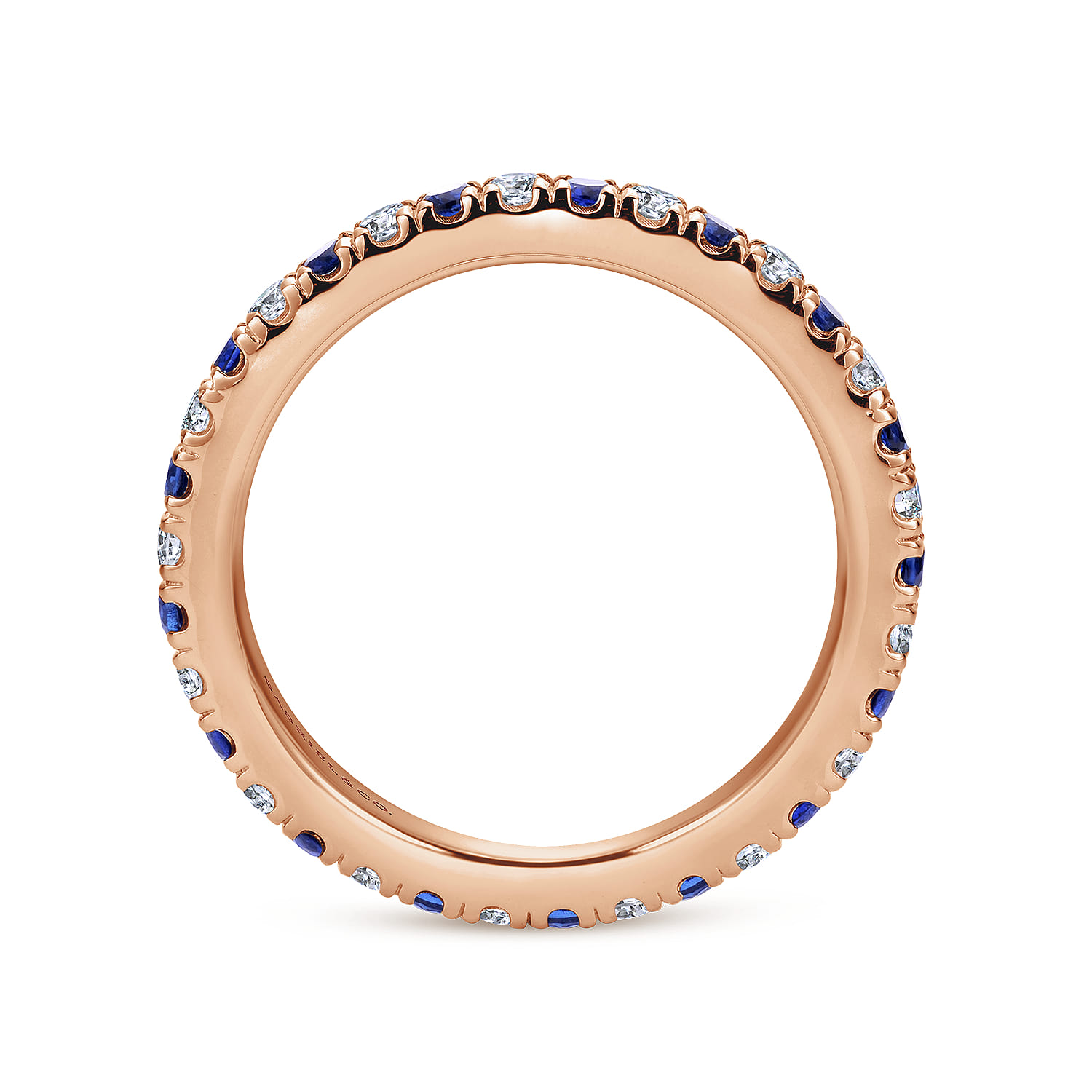 Eternity Band Wedding Ring in 14k Rose Gold with Round Sapphire at Gabriel & Co. - Shot 2