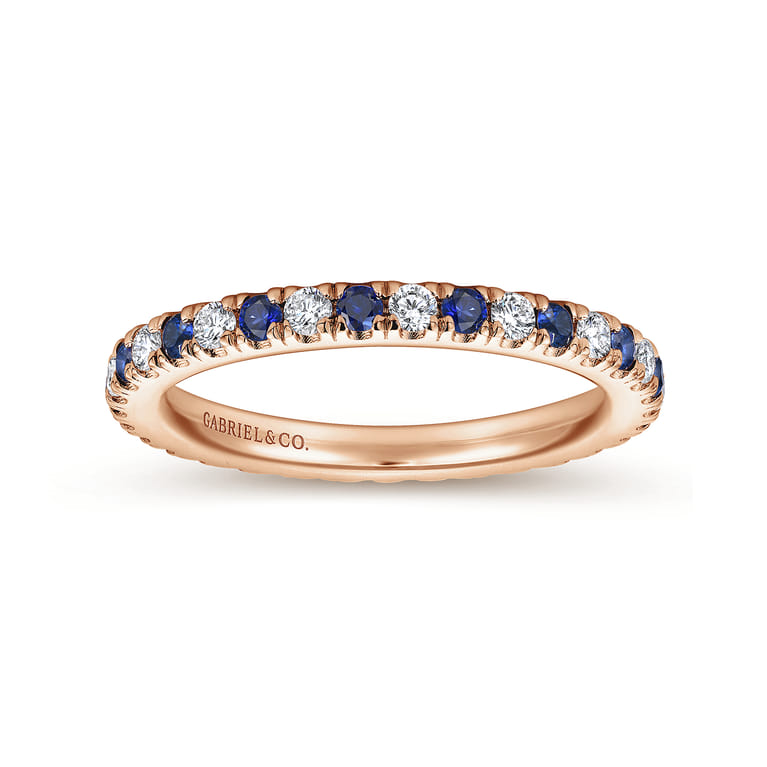 Eternity Band Wedding Ring in 14k Rose Gold with Round Sapphire at Gabriel & Co. - Shot 4