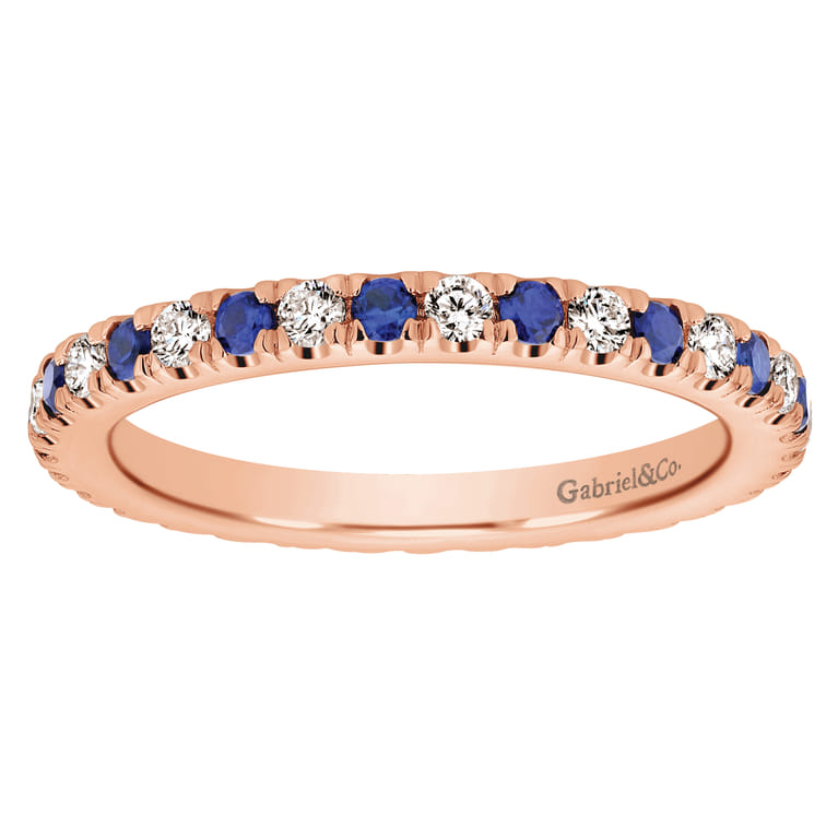 Eternity Band Wedding Ring in 14k Rose Gold with Round Sapphire at Gabriel & Co. - Shot 5