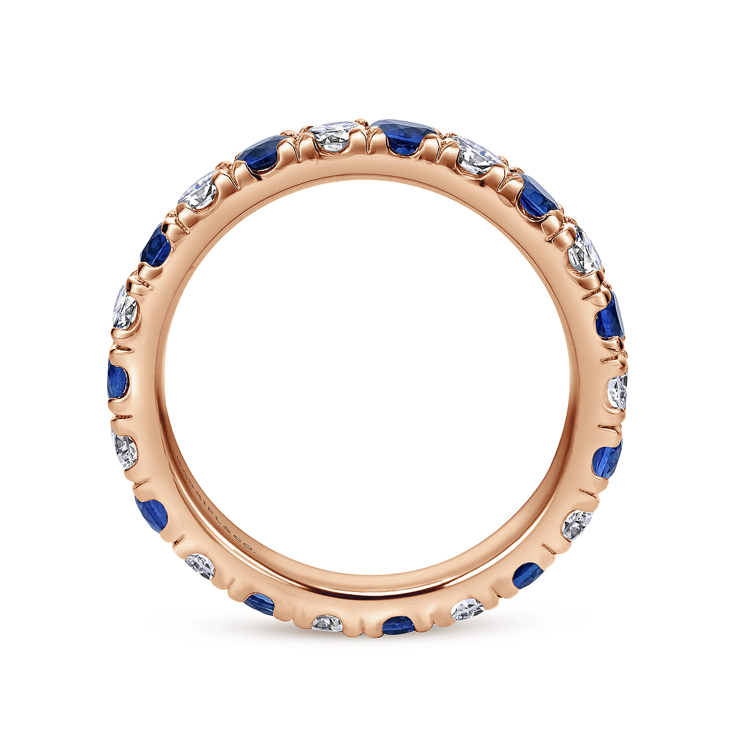 Eternity Band Wedding Ring in 14k Rose Gold with Round Sapphire at Gabriel & Co. - Shot 2