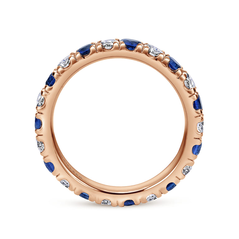 Eternity Band Wedding Ring in 14k Rose Gold with Round Sapphire at Gabriel & Co. - Shot 2