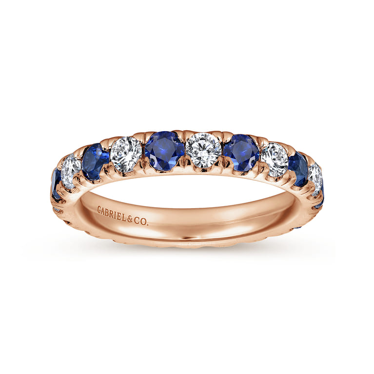 Eternity Band Wedding Ring in 14k Rose Gold with Round Sapphire at Gabriel & Co. - Shot 4