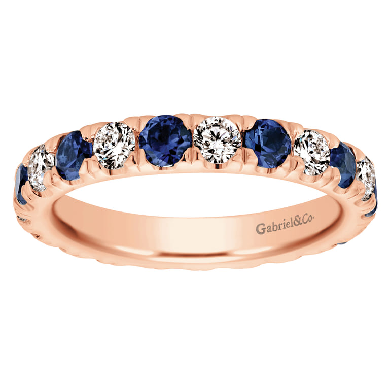 Eternity Band Wedding Ring in 14k Rose Gold with Round Sapphire at Gabriel & Co. - Shot 5