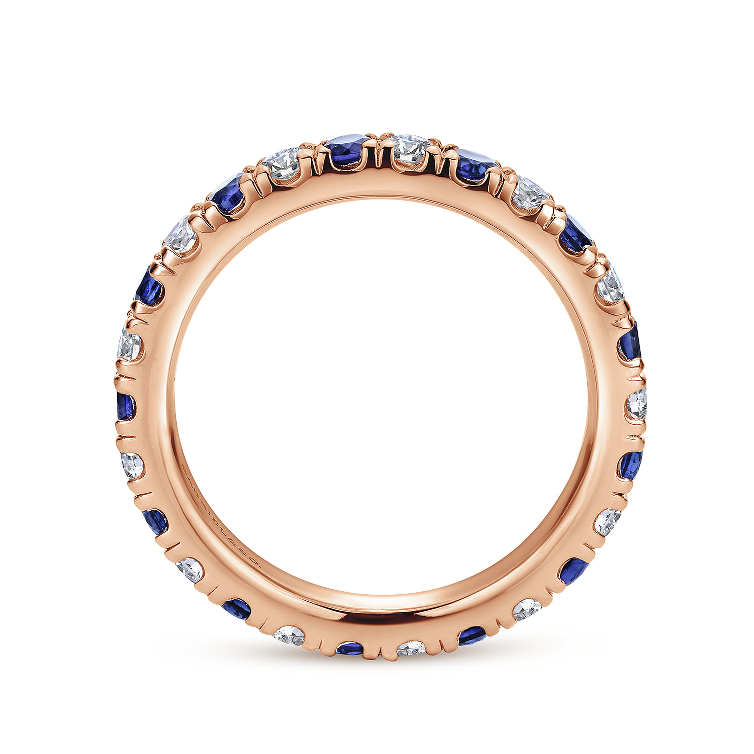 Eternity Band Wedding Ring in 14k Rose Gold with Round Sapphire at Gabriel & Co. - Shot 2