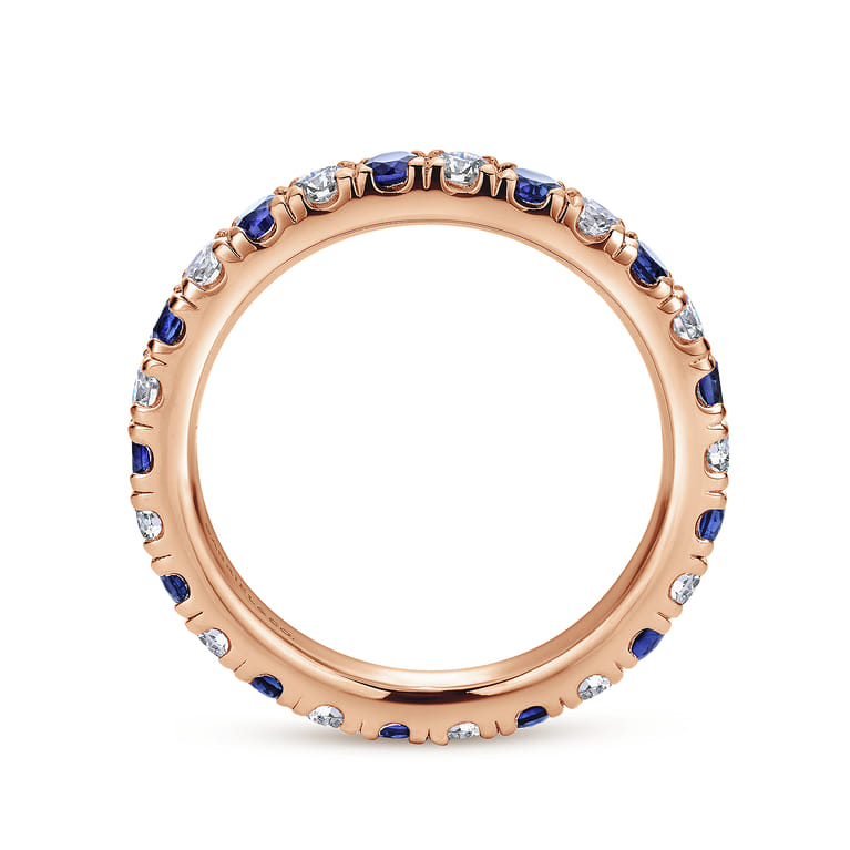 Eternity Band Wedding Ring in 14k Rose Gold with Round Sapphire at Gabriel & Co. - Shot 2