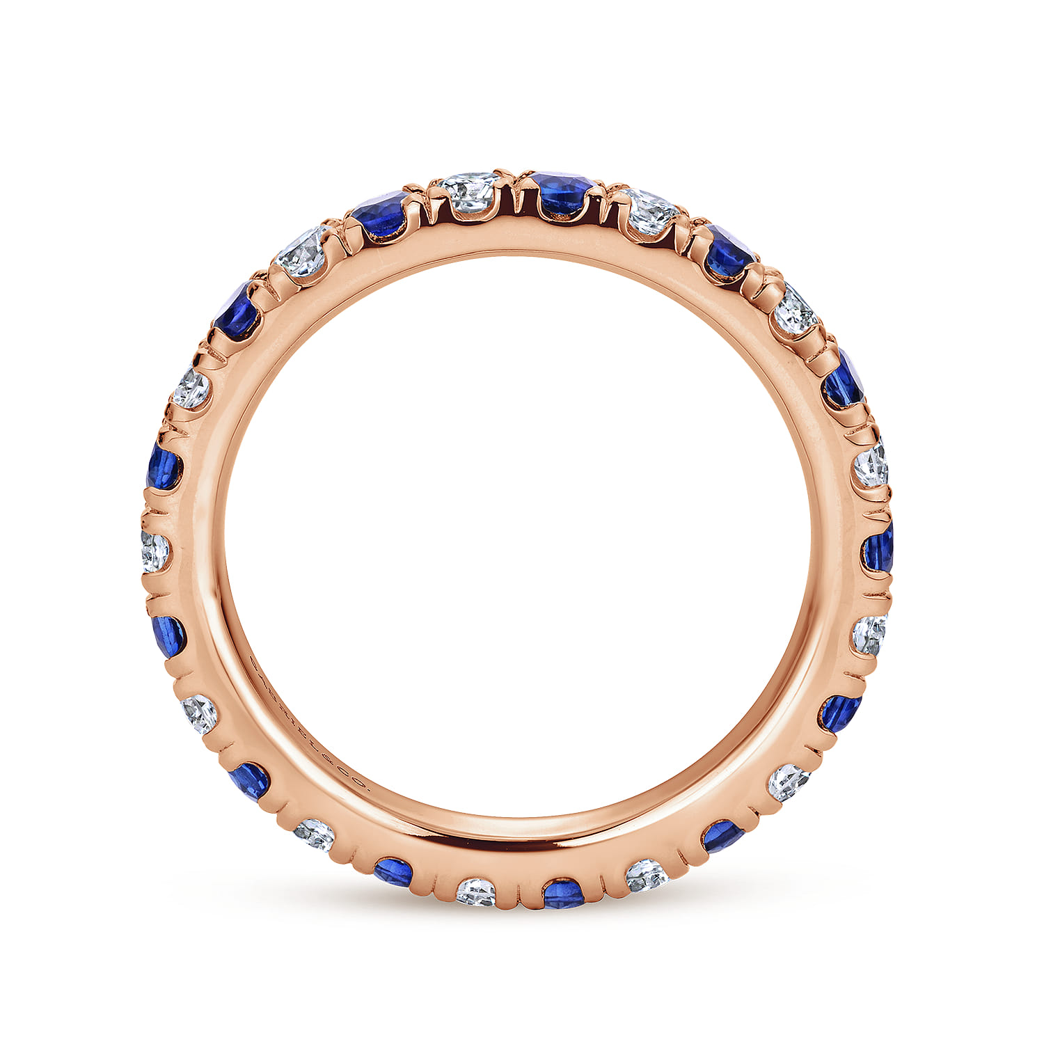 Eternity Band Wedding Ring in 14k Rose Gold with Round Sapphire at Gabriel & Co. - Shot 2