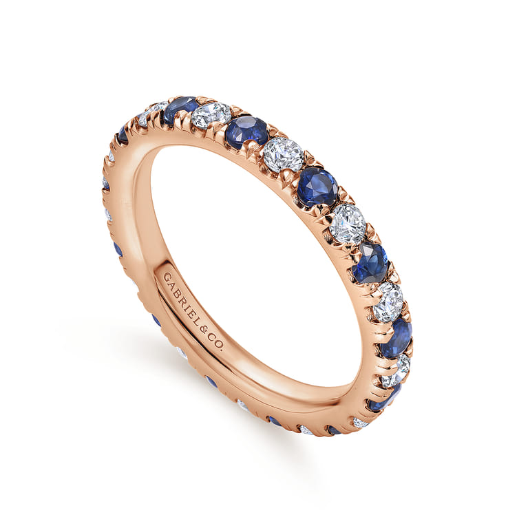 Eternity Band Wedding Ring in 14k Rose Gold with Round Sapphire at Gabriel & Co. - Shot 3
