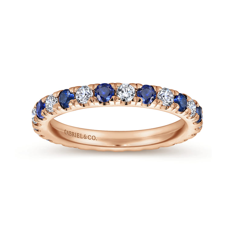 Eternity Band Wedding Ring in 14k Rose Gold with Round Sapphire at Gabriel & Co. - Shot 4